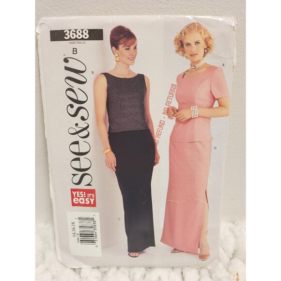 See & Sew 3688 Dress and Top | Size 14–18 Pullover | Uncut | Yes! It’s Easy - Picture 1 of 11
